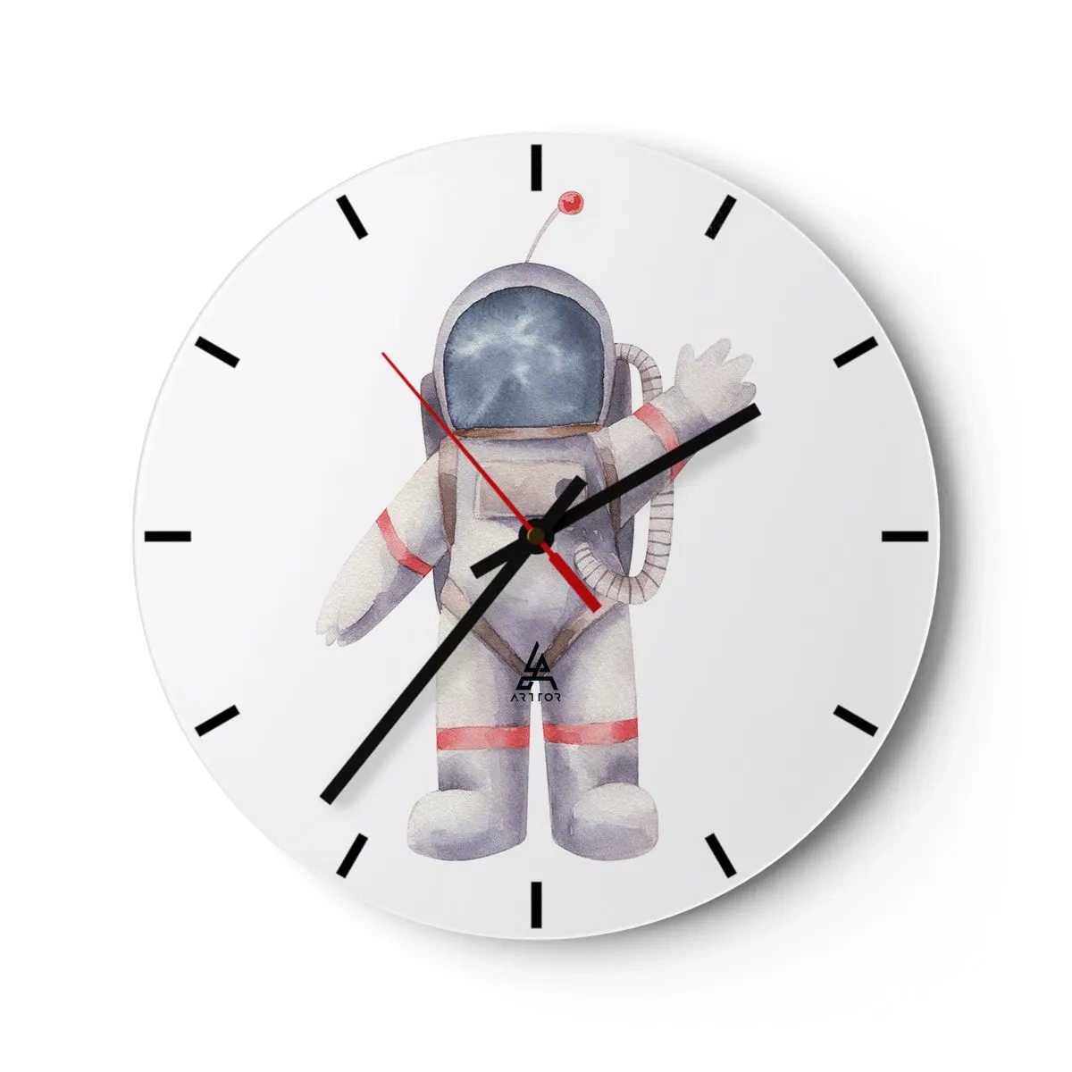 Horloge murale - Pendule murale - Illustration d'un cosmonaute avec sa main levée sur un fond blanc - 30x30cm - C'est tout pour le moment! - Décoration murale moderne pour le salon, la cuisine et la chambre ARTTOR