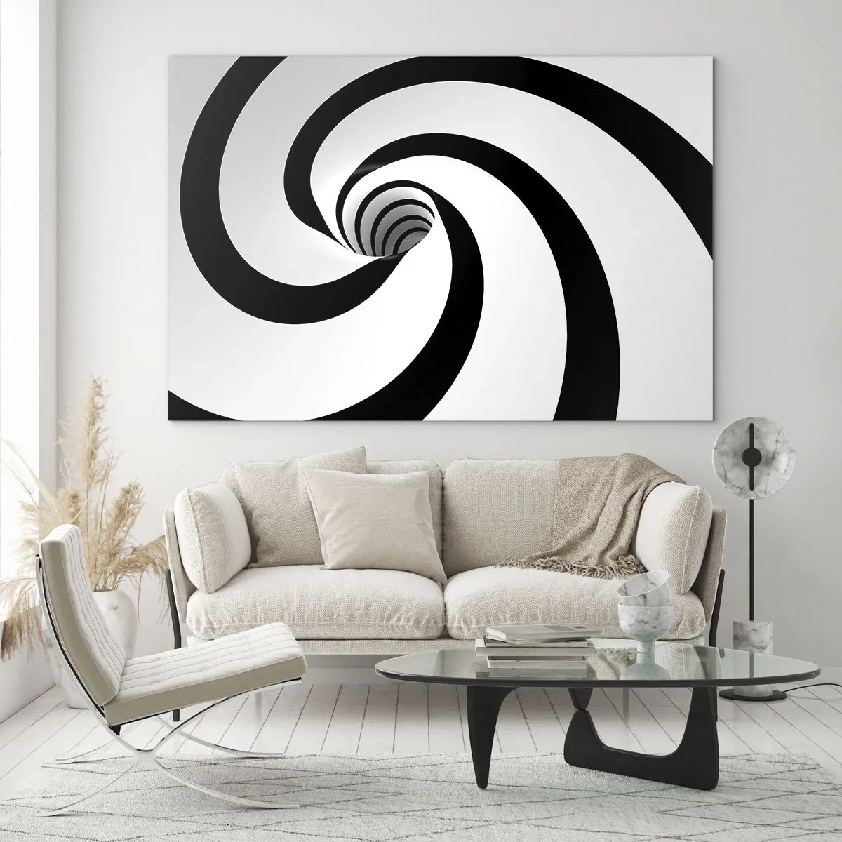 Impression sur verre - Image sur verre - Motif en spirale hypnotique en noir et blanc - 70x50cm - Céder au vortex ? - Décoration murale moderne pour le salon et la chambre ARTTOR