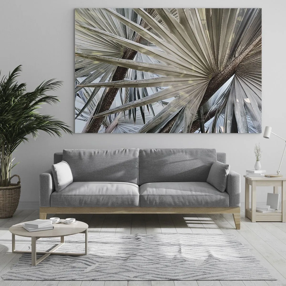 Impression sur verre - Image sur verre - Feuilles de palmier en plein jour - 70x50cm - Evantail sous les tropiques - Décoration murale moderne pour le salon et la chambre ARTTOR