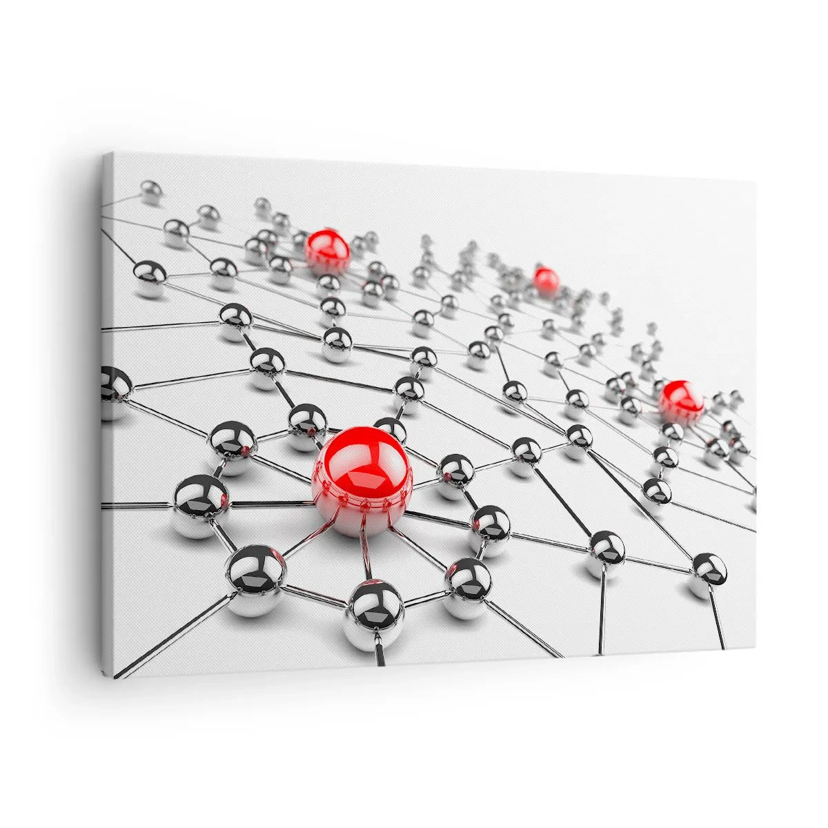 Impression sur toile - Image sur toile - Un réseau de boules métalliques aux accents rouges - 70x50cm - Toile argentée - Décoration murale moderne pour le salon et la chambre ARTTOR