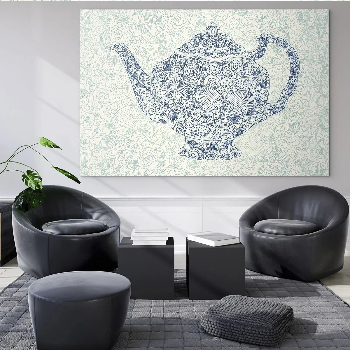 Impression sur verre - Image sur verre - Théière florale de style vintage - 70x50cm - Le charme du thé - Décoration murale moderne pour le salon et la chambre ARTTOR