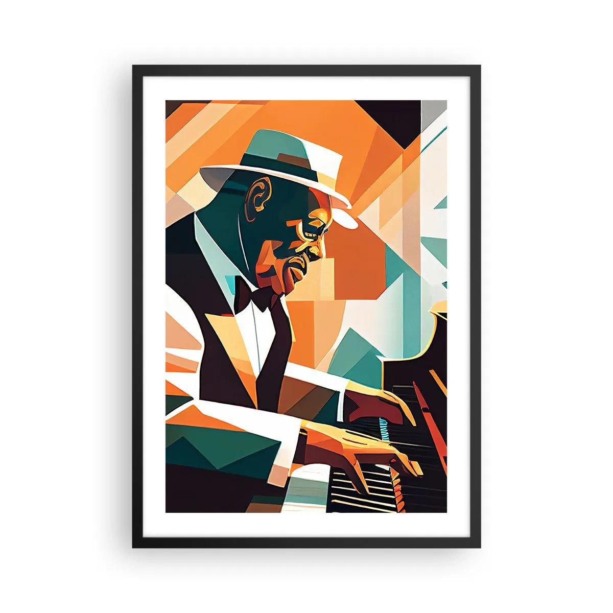 Affiche dans un cadre noir - Poster - Portrait abstrait d'un pianiste de style cubiste - 50x70cm - C’est tout le jazz - Décoration murale moderne pour le salon et la chambre ARTTOR