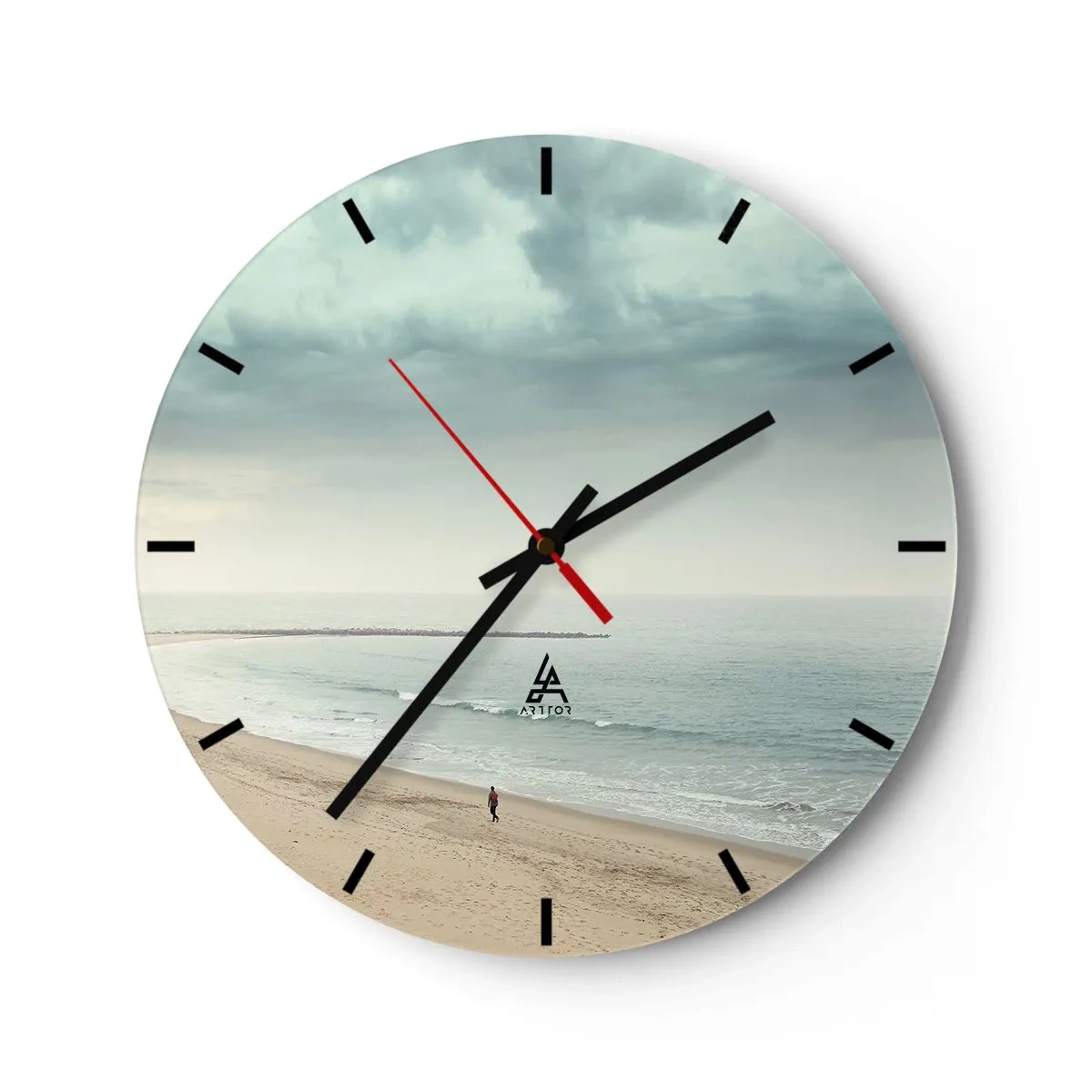Horloge murale - Pendule murale - Une silhouette solitaire marche le long du rivage sous un ciel nuageux. - 30x30cm - à la recherche de la paix - Décoration murale moderne pour le salon, la cuisine et la chambre ARTTOR