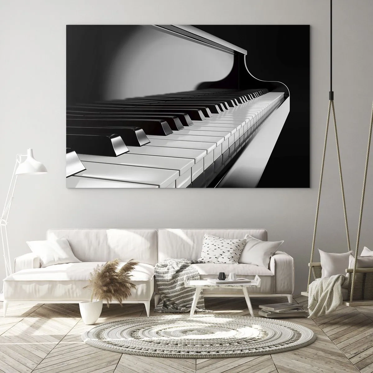 Impression sur verre - Image sur verre - Clavier de piano noir et blanc en perspective - 70x50cm - Harmonie des formes et des couleurs - Décoration murale moderne pour le salon et la chambre ARTTOR