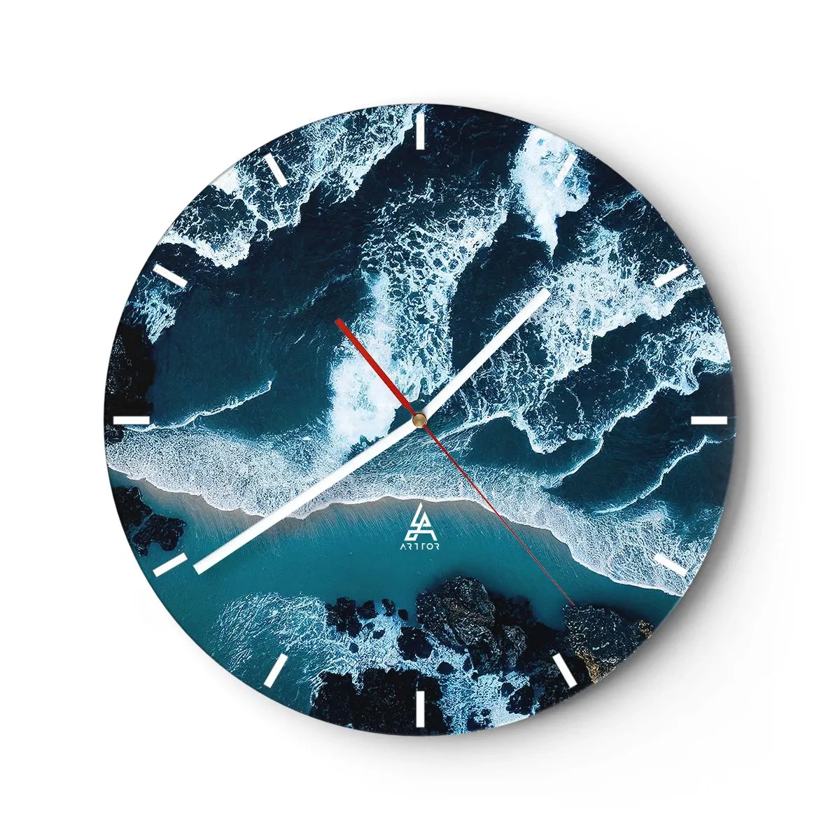 Horloge murale - Pendule murale - Des vagues s'écrasant sur le rivage vues à vol d'oiseau - 30x30cm - Enveloppé par les vagues - Décoration murale moderne pour le salon, la cuisine et la chambre ARTTOR
