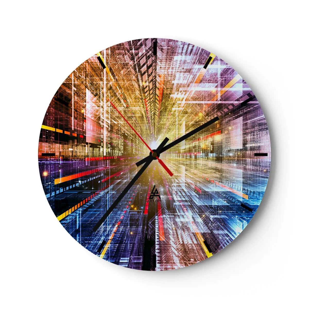 Horloge murale - Pendule murale - Une vision abstraite de la ville avec des effets de lumière et de couleurs - 30x30cm - Couloir lumineux - Décoration murale moderne pour le salon, la cuisine et la chambre ARTTOR