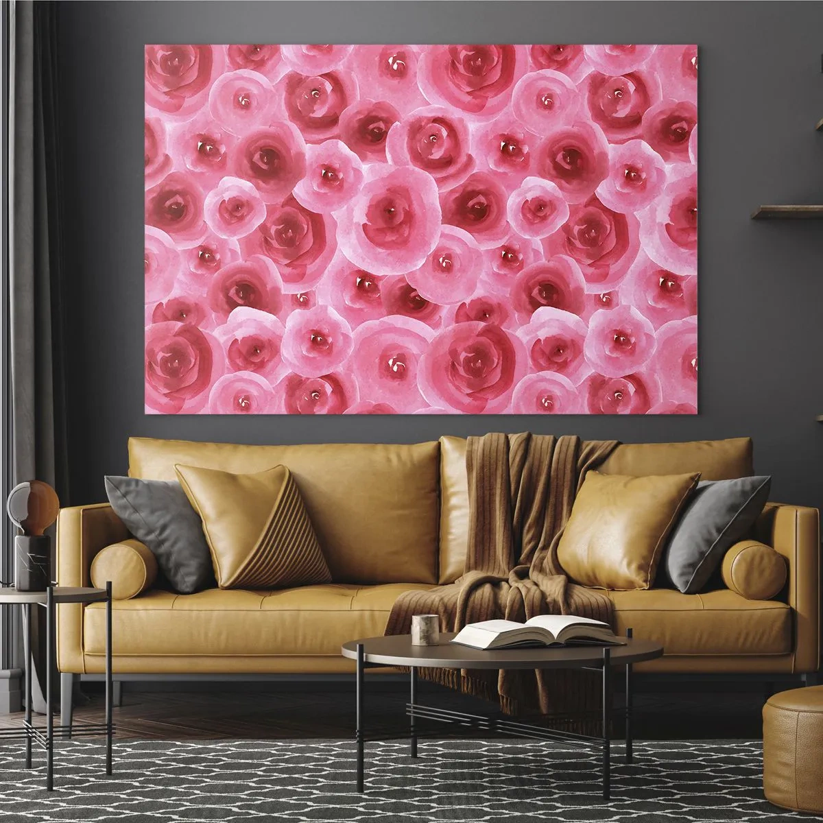 Impression sur verre - Image sur verre - Motif de rose aquarelle dans les tons de rouge et de rose - 70x50cm - Roses en-haut et en-bas - Décoration murale moderne pour le salon et la chambre ARTTOR