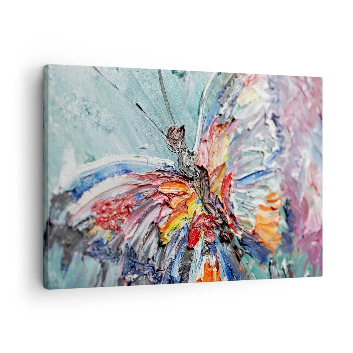 Impression sur toile - Image sur toile - Papillon coloré en pâte sur fond pastel - 70x50cm - Peint par nature - Décoration murale moderne pour le salon et la chambre ARTTOR