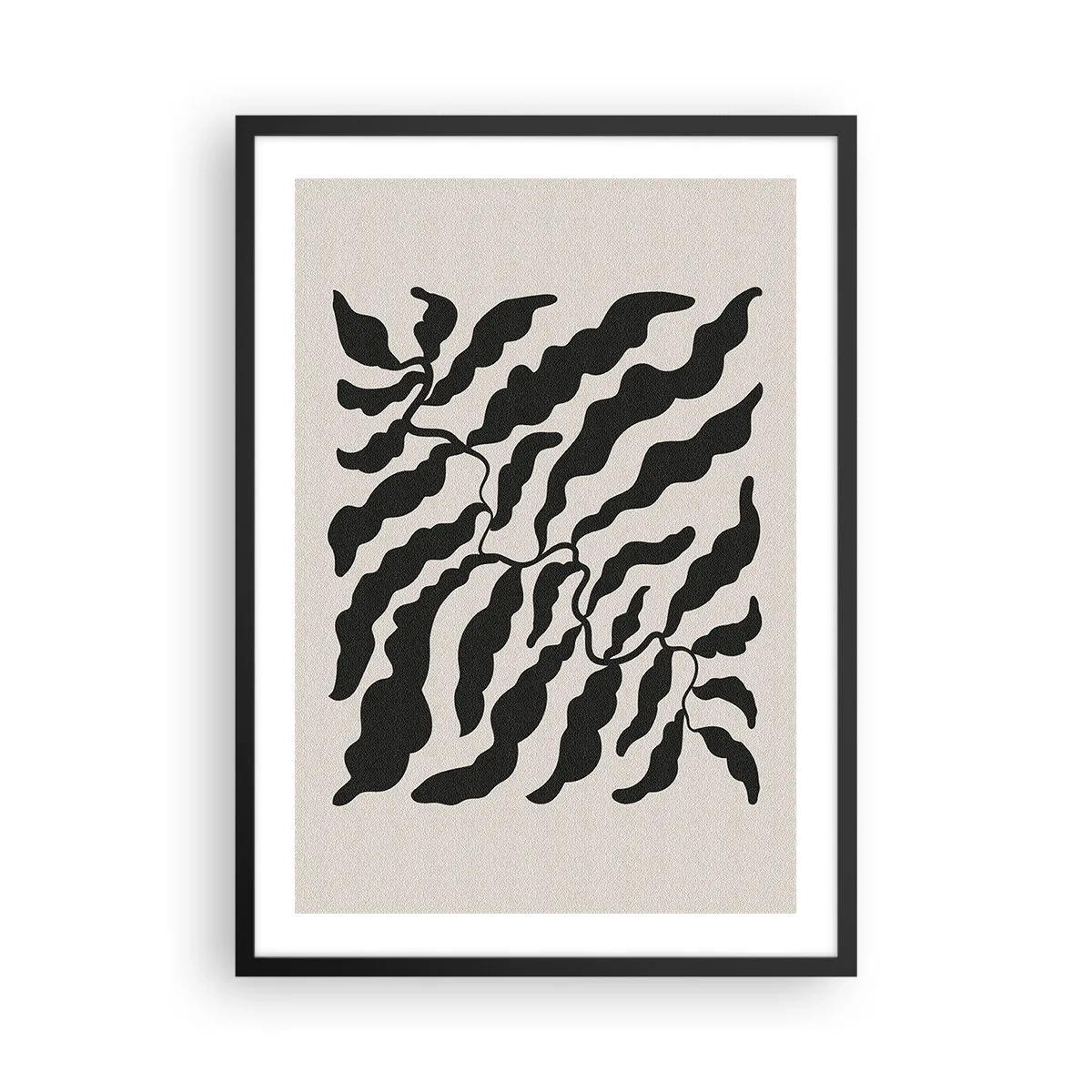 Affiche dans un cadre noir - Poster - Composition végétale abstraite en noir sur fond beige - 50x70cm - La nature du carré - Décoration murale moderne pour le salon et la chambre ARTTOR