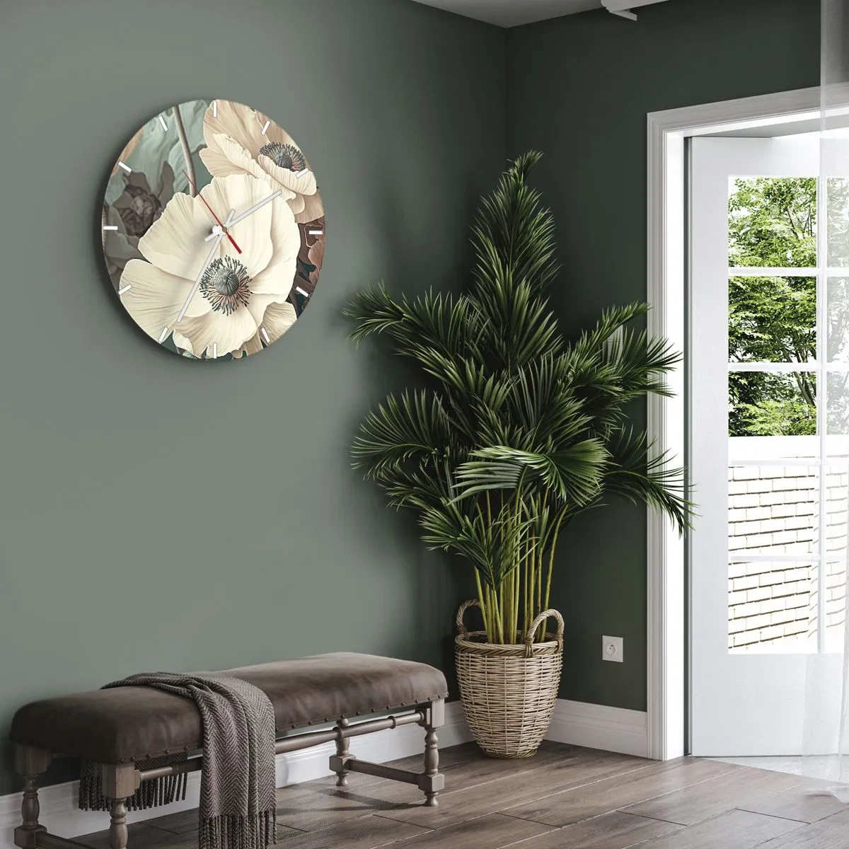 Horloge murale - Pendule murale - Fleurs de pavot crème sur fond de feuilles dans une palette pastel douce - 30x30cm - Le murmure des coquelicots - Décoration murale moderne pour le salon, la cuisine et la chambre ARTTOR