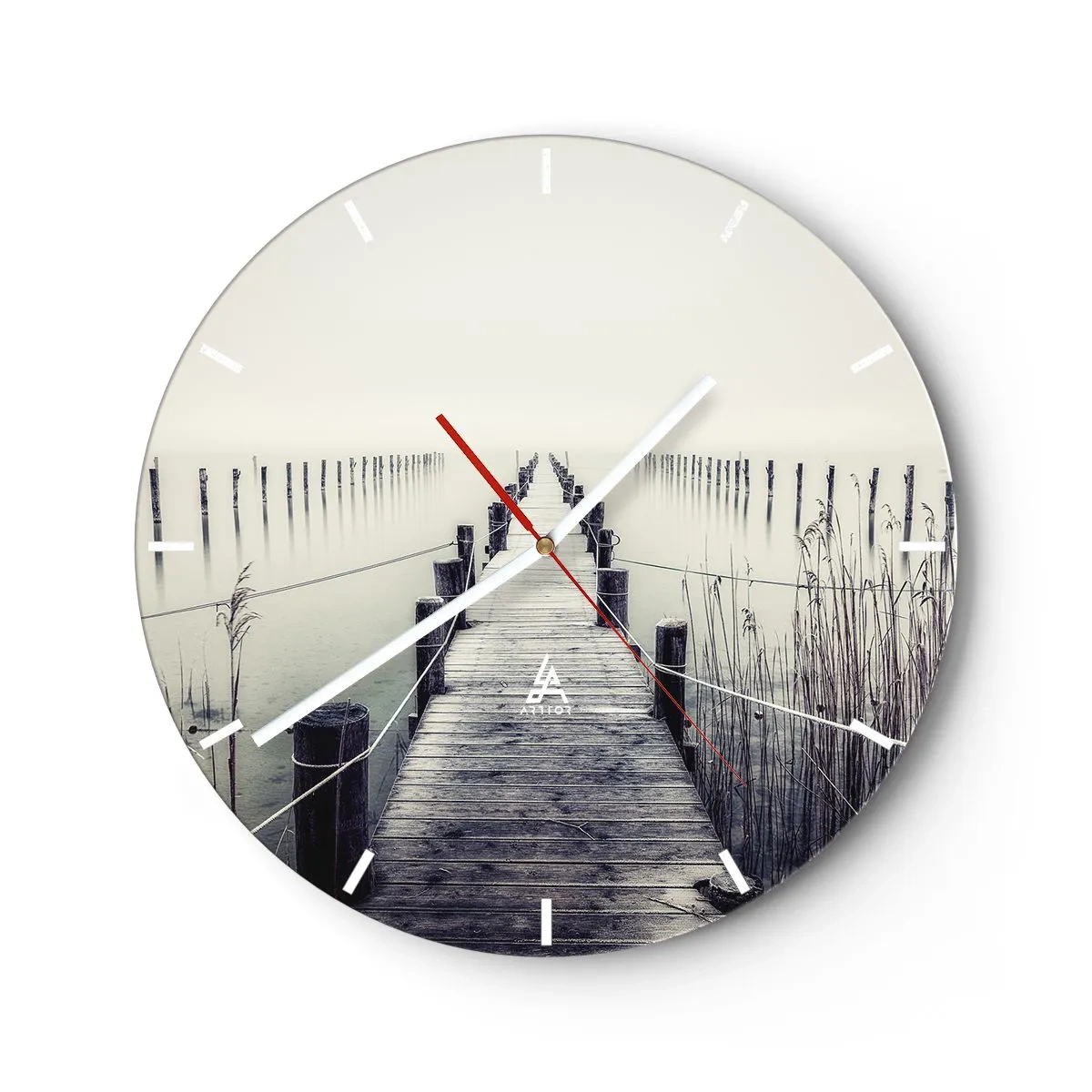 Horloge murale - Pendule murale - Une jetée en bois dans un paysage brumeux au-dessus de l'eau - 30x30cm - Plongez dans la paix - Décoration murale moderne pour le salon, la cuisine et la chambre ARTTOR