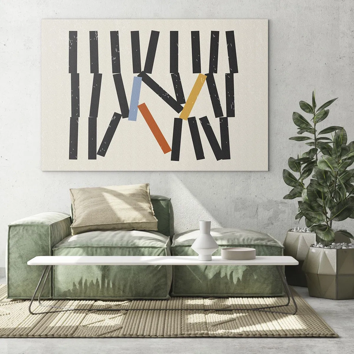 Impression sur verre - Image sur verre - Une composition graphique stylisée comme des dominos avec des accents de couleur. - 70x50cm - Dominos – composition - Décoration murale moderne pour le salon et la chambre ARTTOR