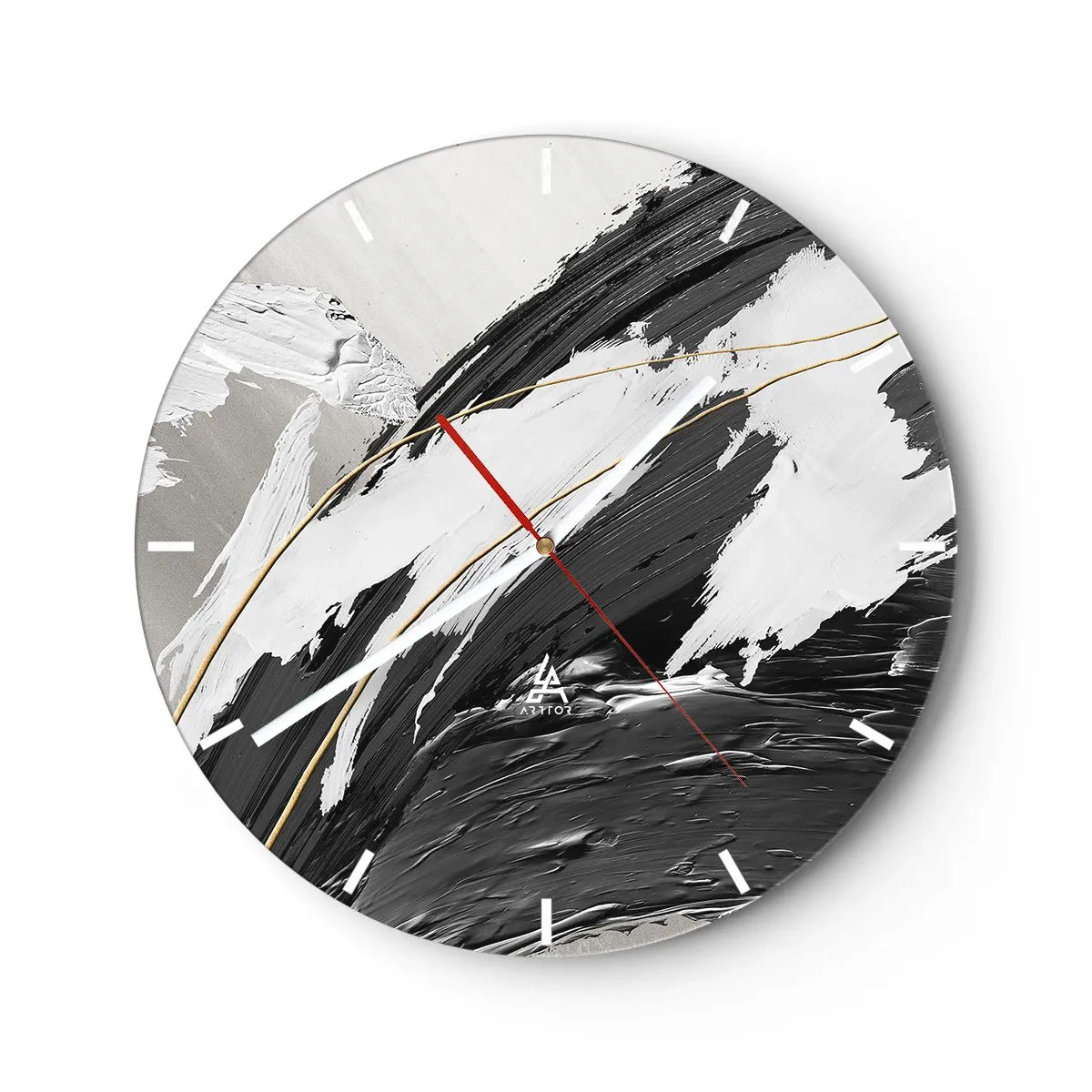 Horloge murale - Pendule murale - Coups de pinceau dynamiques en noir, blanc et gris - 30x30cm - L'abstraction à grande échelle - Décoration murale moderne pour le salon, la cuisine et la chambre ARTTOR