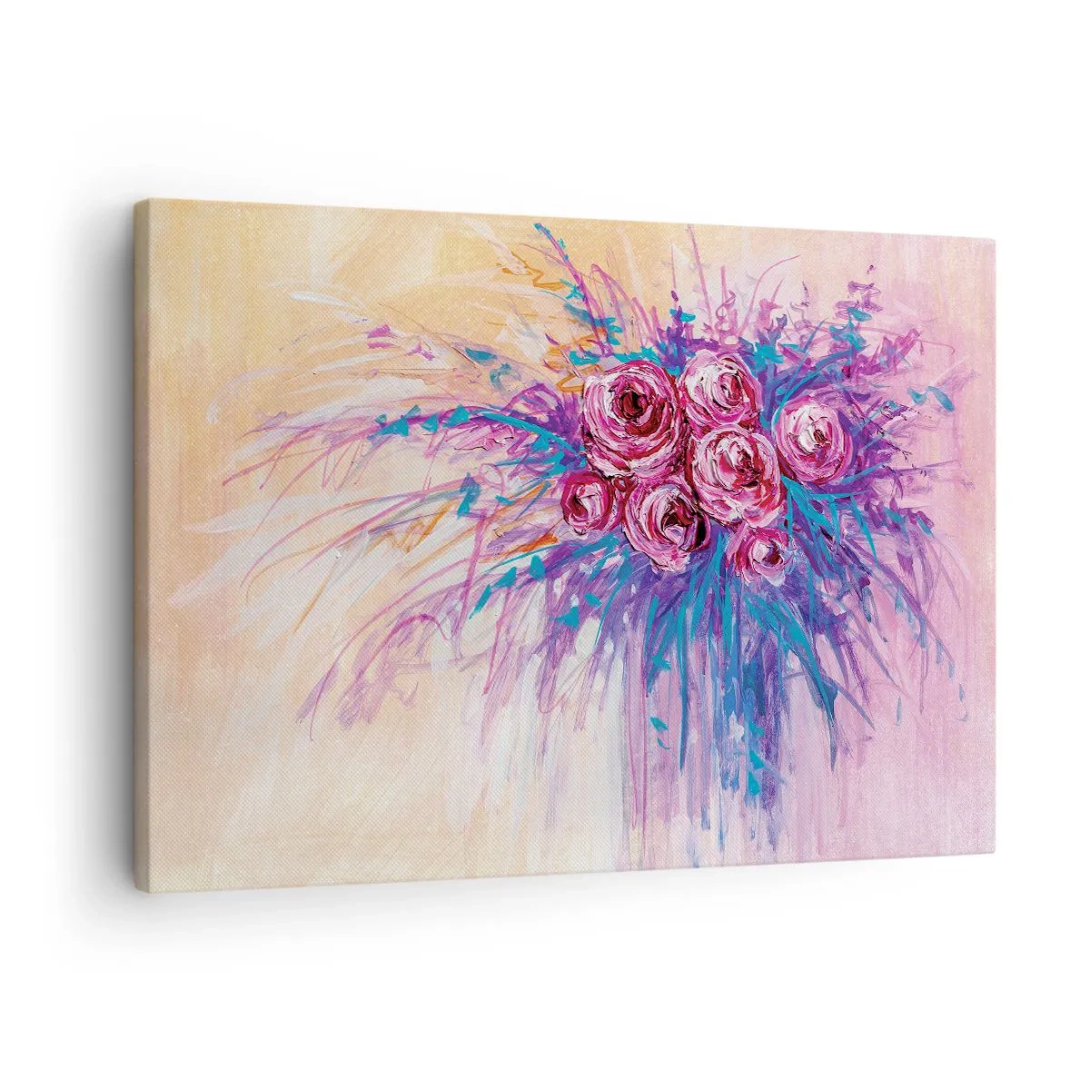 Impression sur toile - Image sur toile - Un bouquet de roses aux couleurs pastel - 70x50cm - Fontaine aux roses - Décoration murale moderne pour le salon et la chambre ARTTOR