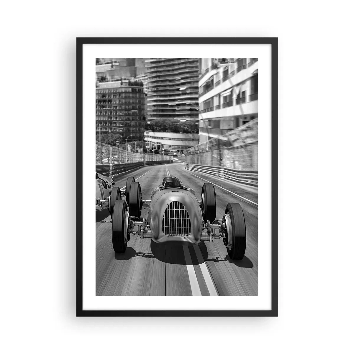Affiche dans un cadre noir - Poster - Courses automobiles historiques de Monte-Carlo - 50x70cm - Il y a longtemps à Monté Carlo - Décoration murale moderne pour le salon et la chambre ARTTOR