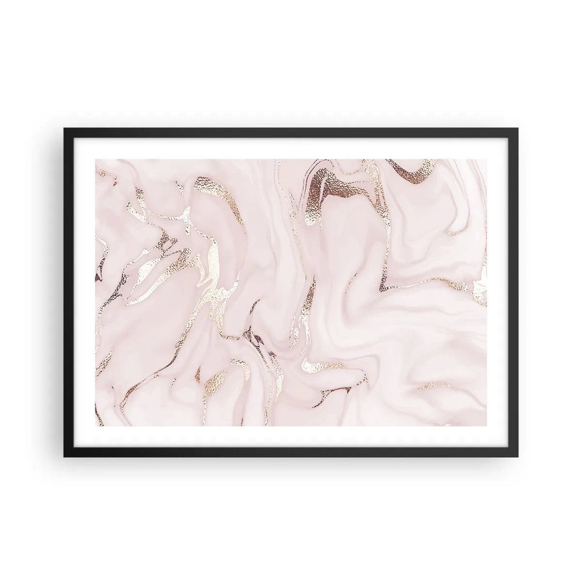 Affiche dans un cadre noir - Poster - Abstraction élégante dans des tons de rose et d'or - 70x50cm - Dans un châle rose - Décoration murale moderne pour le salon et la chambre ARTTOR