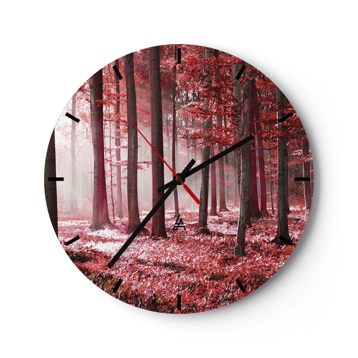 Horloge murale - Pendule murale - Une forêt pittoresque aux nuances rouges dans la lumière du matin - 30x30cm - Le rouge est tout aussi beau - Décoration murale moderne pour le salon, la cuisine et la chambre ARTTOR