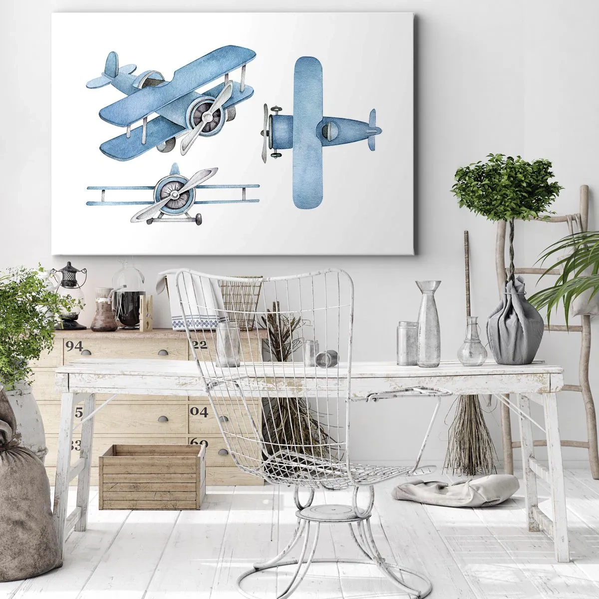 Impression sur toile - Image sur toile - Avions rétro bleus - 70x50cm - Un gagnant né - Décoration murale moderne pour le salon et la chambre ARTTOR