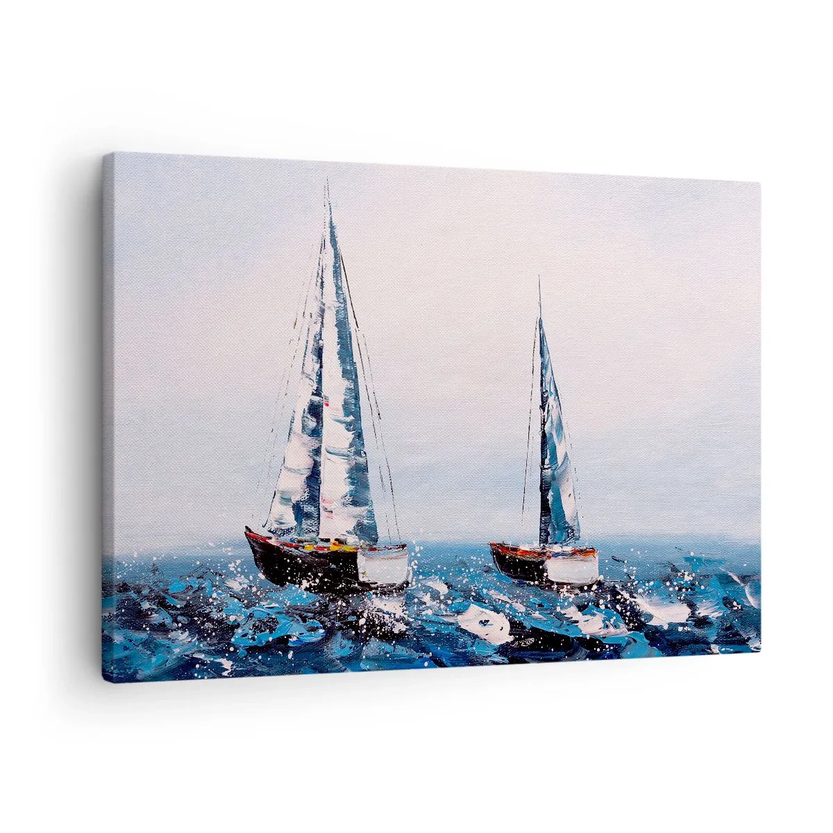 Impression sur toile - Image sur toile - Voiliers sur une mer agitée dans une composition picturale - 70x50cm - Confrérie du vent - Décoration murale moderne pour le salon et la chambre ARTTOR