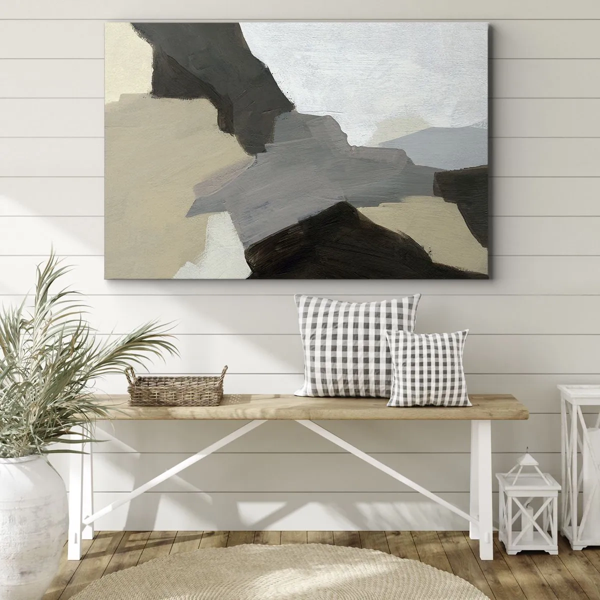 Impression sur toile - Image sur toile - Formes abstraites dans les tons beige, marron et gris - 70x50cm - Abstraction : le carrefour du gris - Décoration murale moderne pour le salon et la chambre ARTTOR