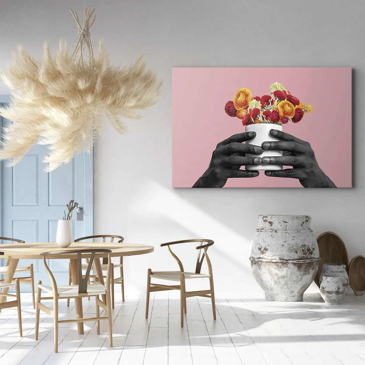 Impression sur toile - Image sur toile - Mains tenant un bouquet de fleurs colorées - 70x50cm - Apothéose de la vie - Décoration murale moderne pour le salon et la chambre ARTTOR