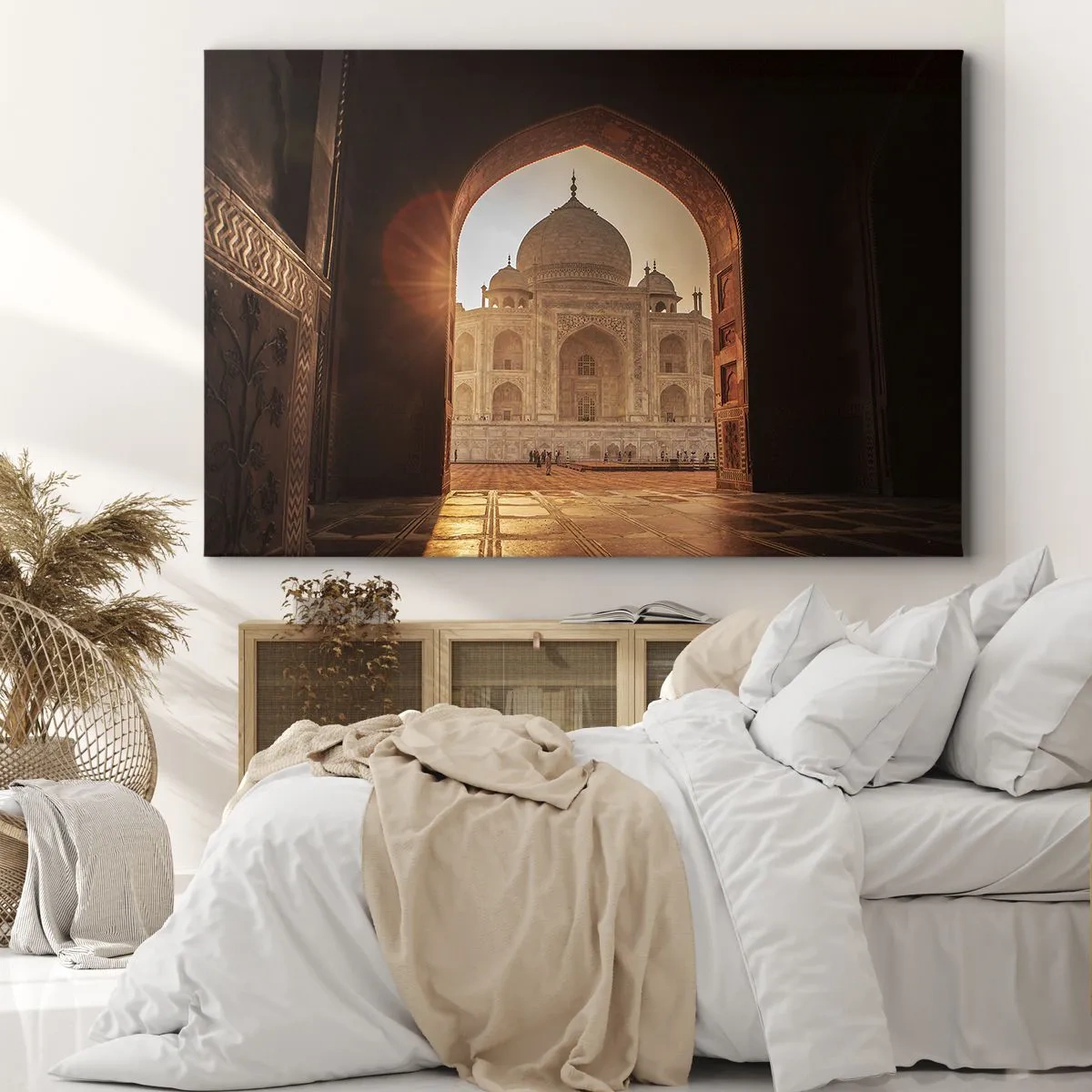 Impression sur toile - Image sur toile - Le Taj Mahal au soleil vu depuis l'arche de la porte - 70x50cm - Un monument à l'amour surnaturel - Décoration murale moderne pour le salon et la chambre ARTTOR