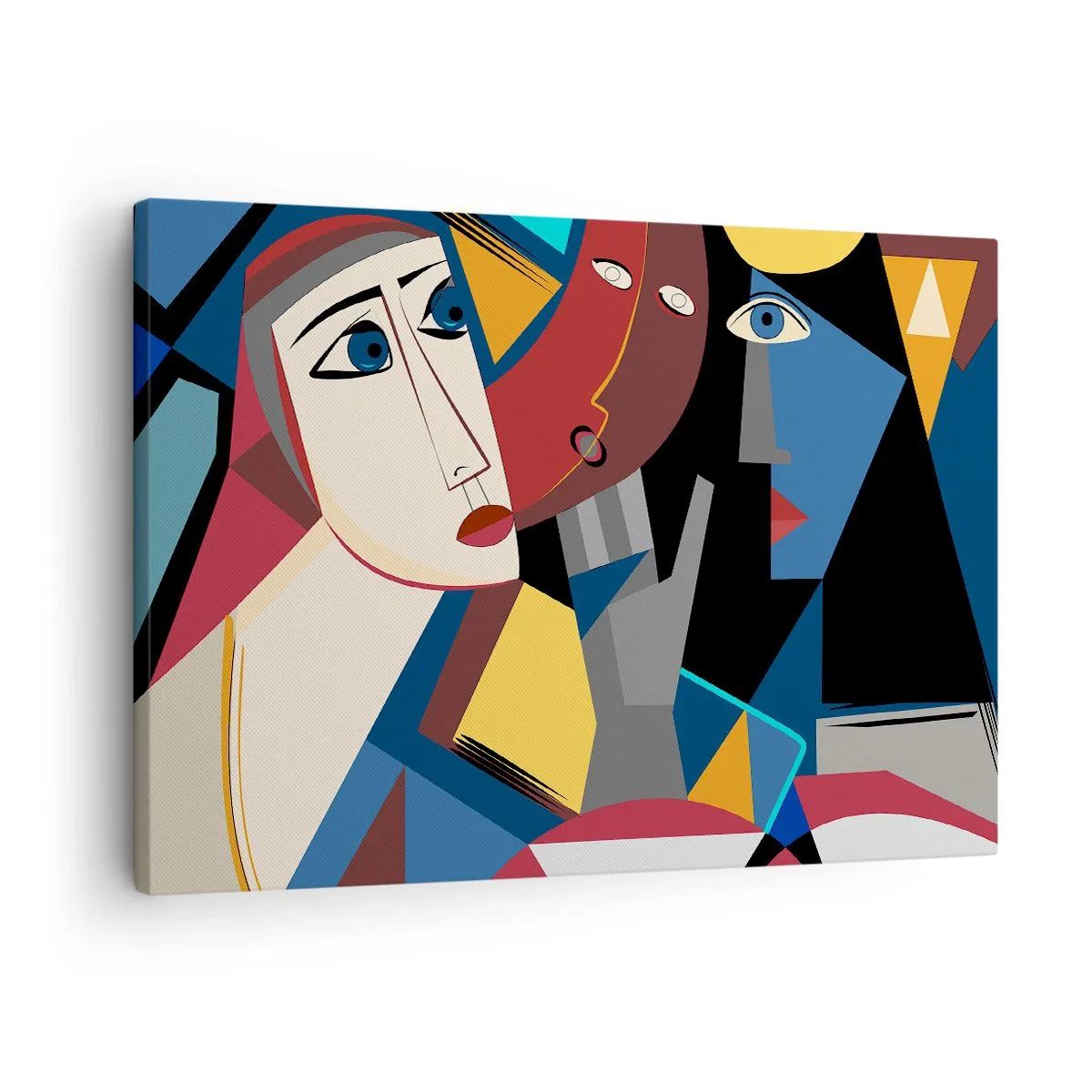 Impression sur toile - Image sur toile - Visages cubistes aux couleurs intenses - 70x50cm - Une conversation entre cubistes - Décoration murale moderne pour le salon et la chambre ARTTOR