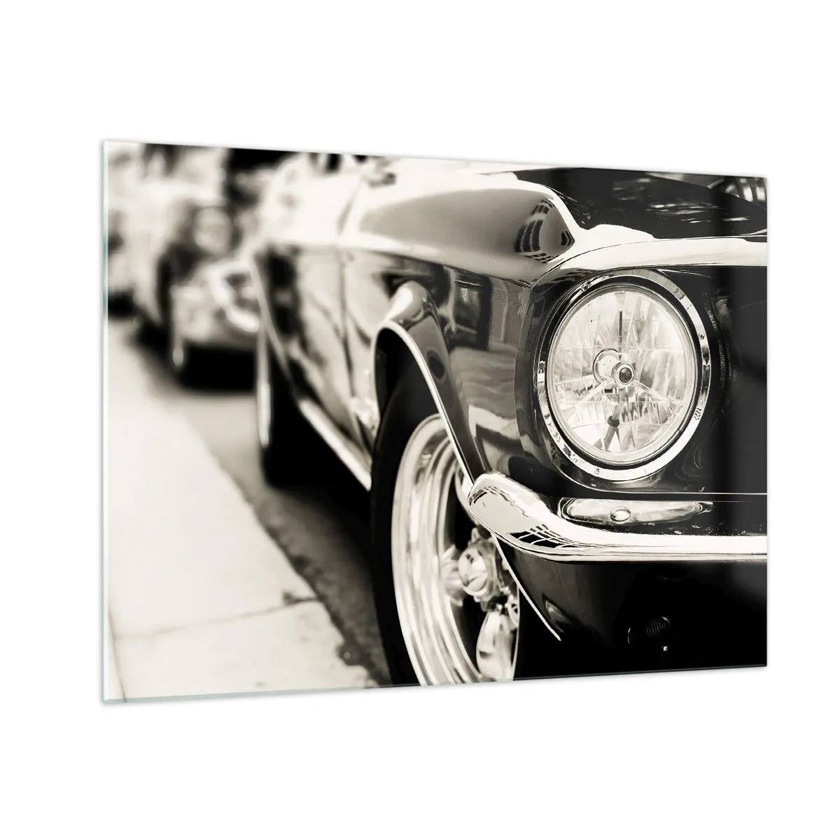 Impression sur verre - Image sur verre - Gros plan de l'avant d'une voiture classique en sépia - 70x50cm - Brillance permanente - Décoration murale moderne pour le salon et la chambre ARTTOR