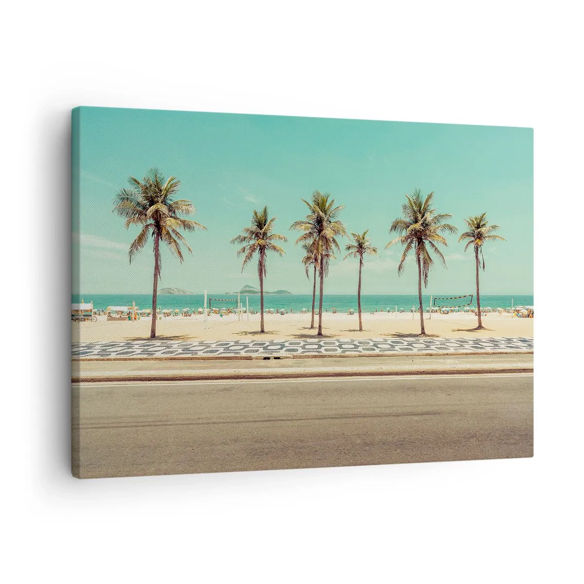Impression sur toile - Image sur toile - Palmiers sur la plage surplombant la mer et le ciel bleu - 70x50cm - Gardien de plage - Décoration murale moderne pour le salon et la chambre ARTTOR