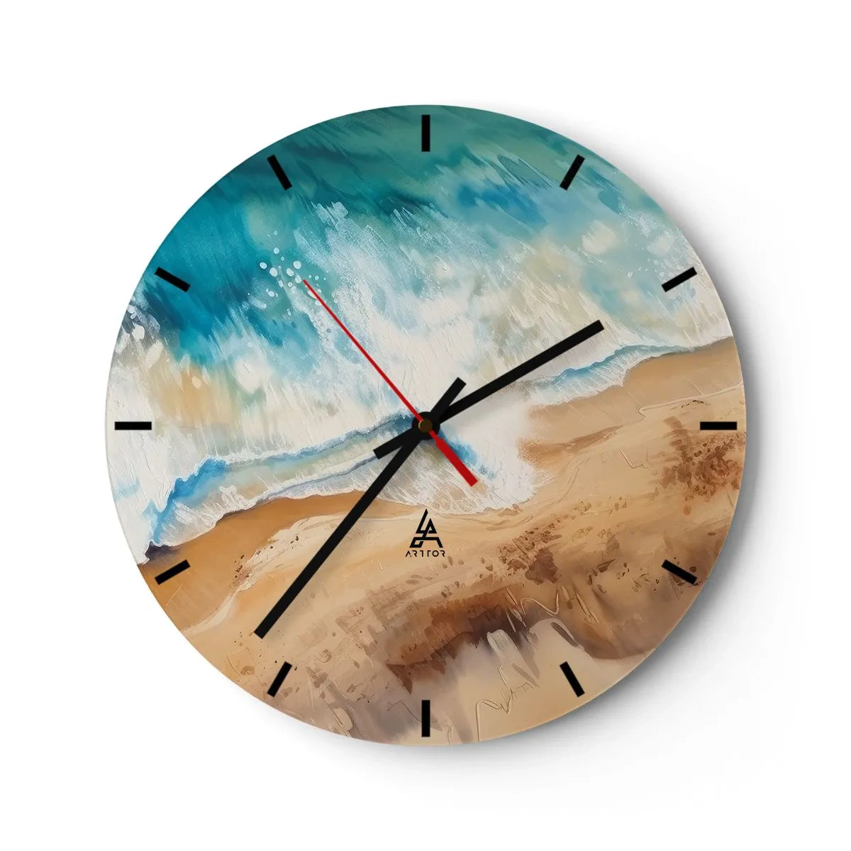 Horloge murale - Pendule murale - Vue plongeante sur une vague picturale s'écrasant sur le sable - 30x30cm - La vague qui revient - Décoration murale moderne pour le salon, la cuisine et la chambre ARTTOR