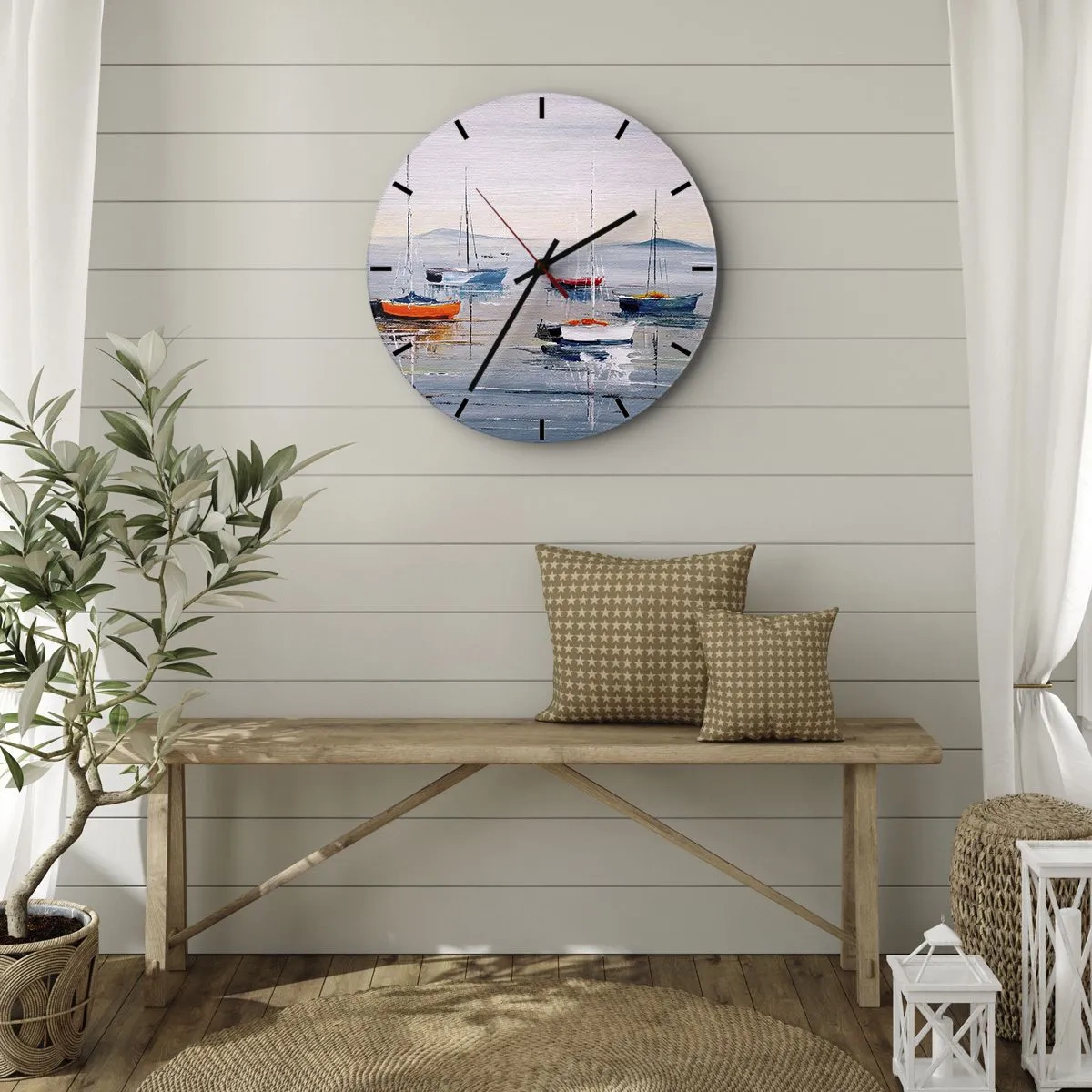 Horloge murale - Pendule murale - Des bateaux colorés amarrés paisiblement à la surface de l'eau - 30x30cm - Un repos bien mérité - Décoration murale moderne pour le salon, la cuisine et la chambre ARTTOR