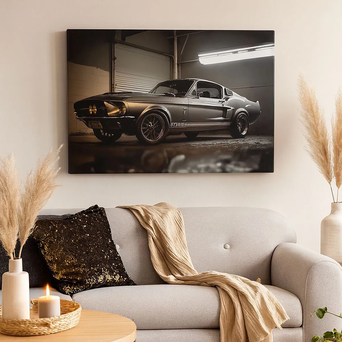 Impression sur toile - Image sur toile - Voiture classique dans un garage rétro - 70x50cm - Retour dans le passé - Décoration murale moderne pour le salon et la chambre ARTTOR