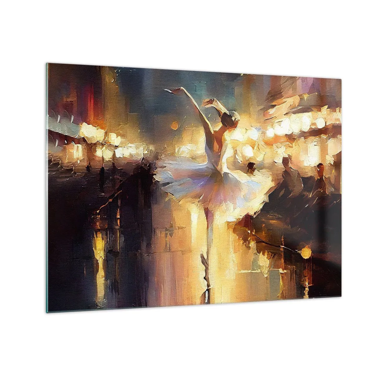 Impression sur verre - Image sur verre - Ballerine à la lumière des lumières de la ville - 70x50cm - Miracle dans la rue - Décoration murale moderne pour le salon et la chambre ARTTOR