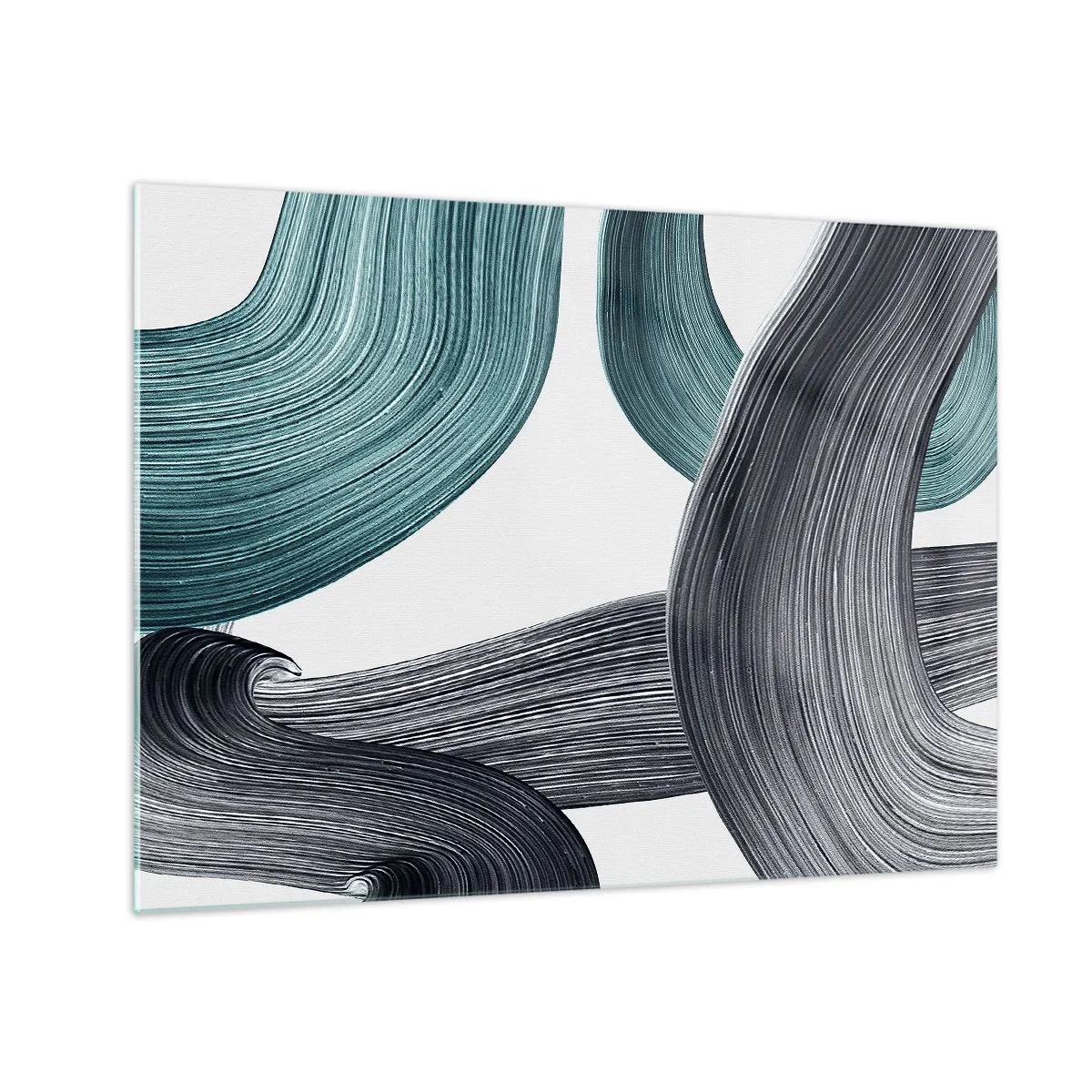 Impression sur verre - Image sur verre - Stries dynamiques dans les tons émeraude et noir sur fond blanc - 70x50cm - Sentiers émeraude et noirs - Décoration murale moderne pour le salon et la chambre ARTTOR