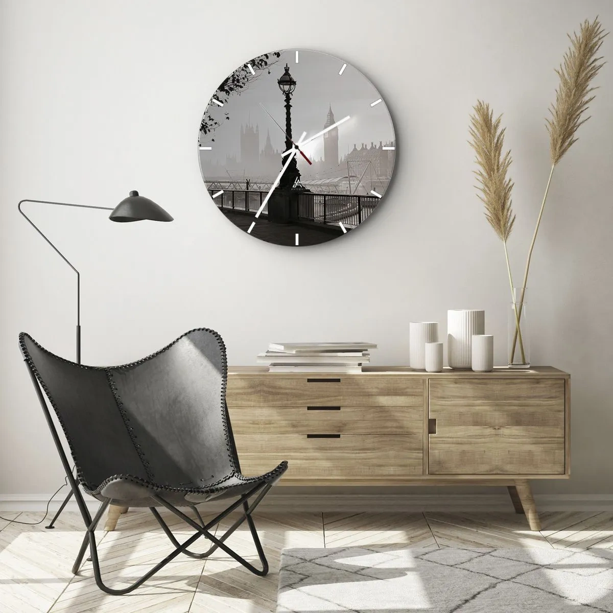 Horloge murale - Pendule murale - Un phare sur la Tamise avec la ligne d'horizon de Londres en arrière-plan - 30x30cm - Un matin londonien - Décoration murale moderne pour le salon, la cuisine et la chambre ARTTOR