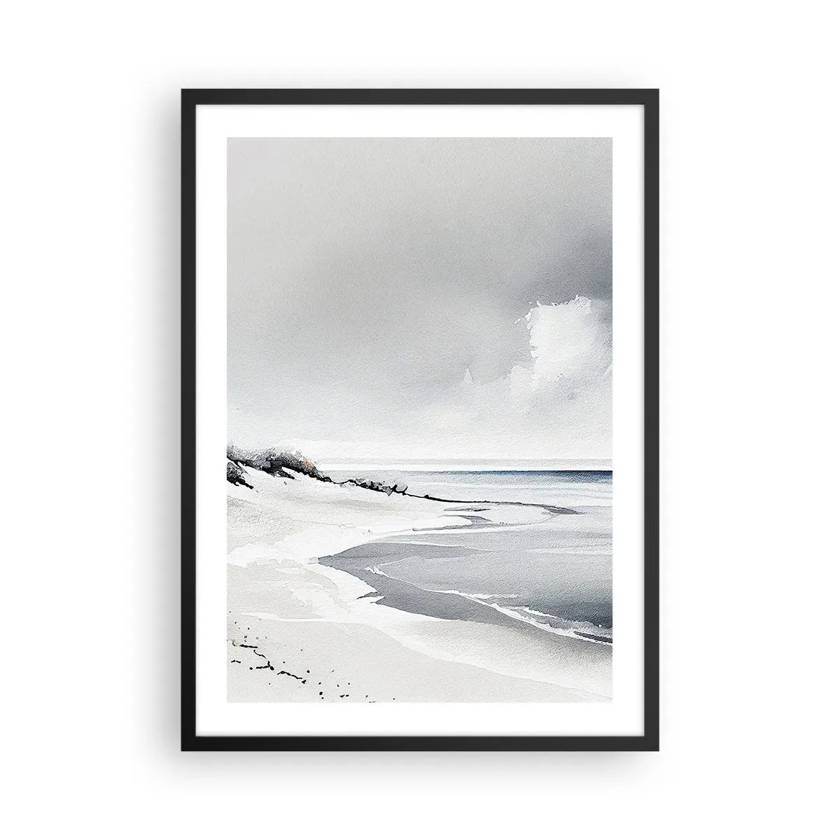 Affiche dans un cadre noir - Poster - Une plage minimaliste aux tons gris - 50x70cm - Ensemble depuis toujours - Décoration murale moderne pour le salon et la chambre ARTTOR