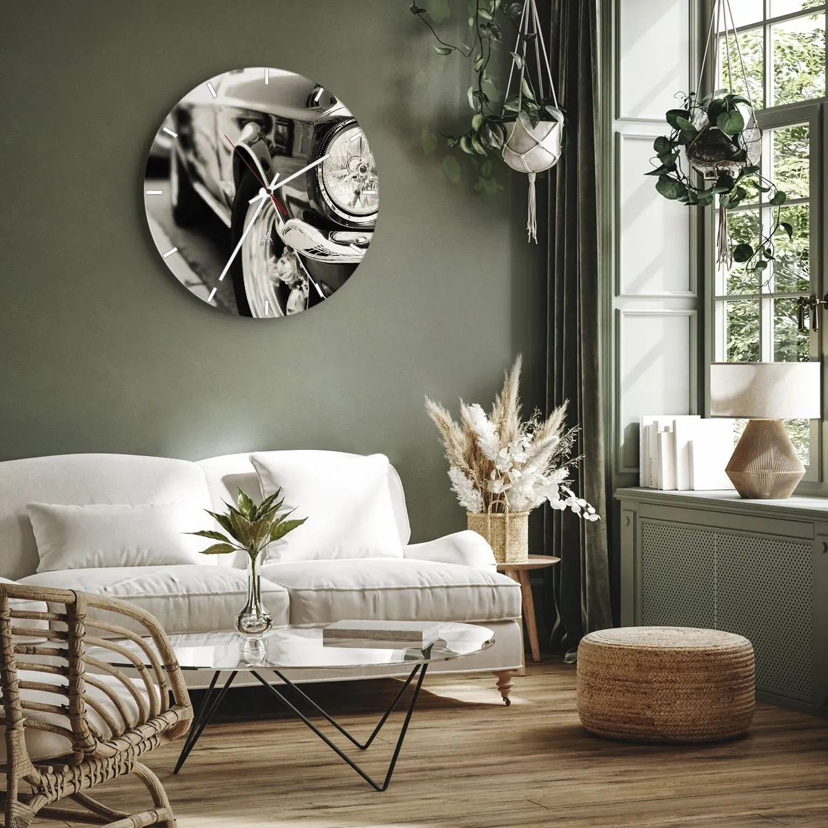 Horloge murale - Pendule murale - Gros plan du phare d'une voiture classique - 30x30cm - Brillance permanente - Décoration murale moderne pour le salon, la cuisine et la chambre ARTTOR