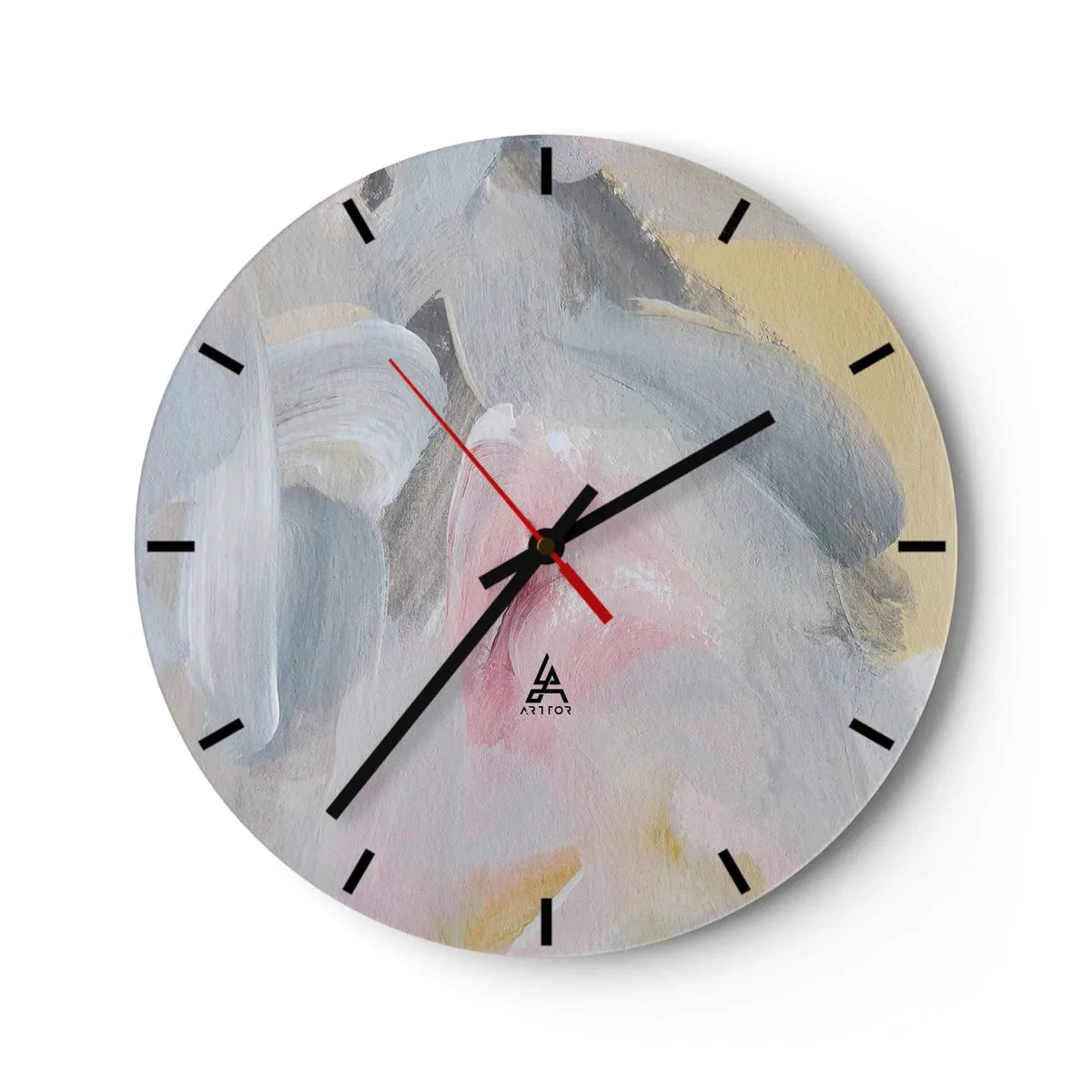 Horloge murale - Pendule murale - Taches pastel abstraites dans les tons de rose et de gris - 30x30cm - Dans un monde pastel - Décoration murale moderne pour le salon, la cuisine et la chambre ARTTOR