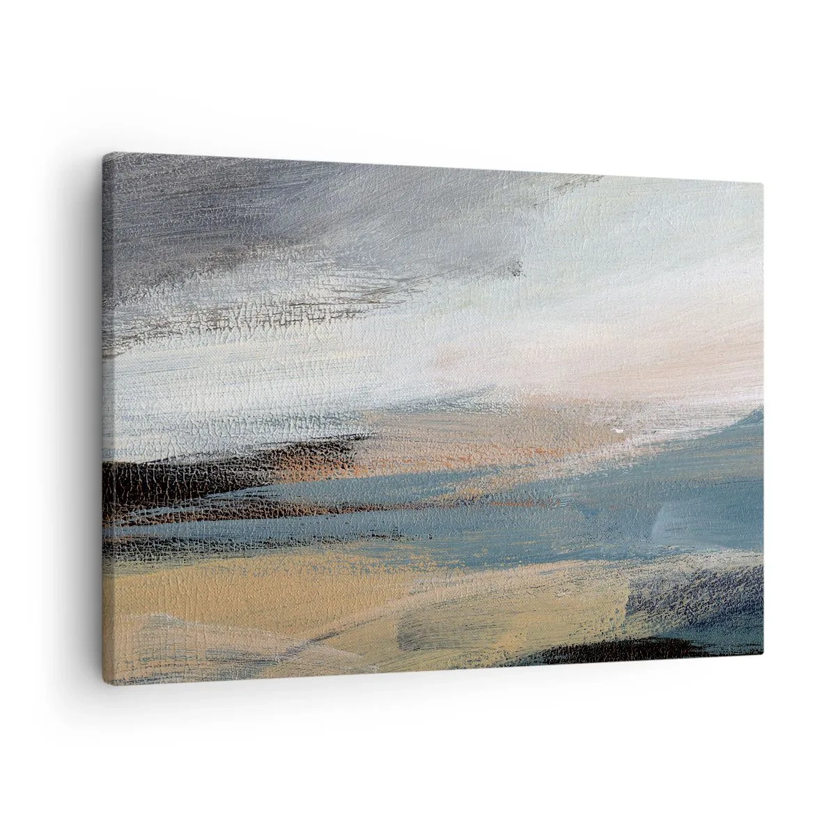 Impression sur toile - Image sur toile - Paysage abstrait dans des tons sobres de bleu et de beige - 70x50cm - Abstraction : paysage nordique - Décoration murale moderne pour le salon et la chambre ARTTOR