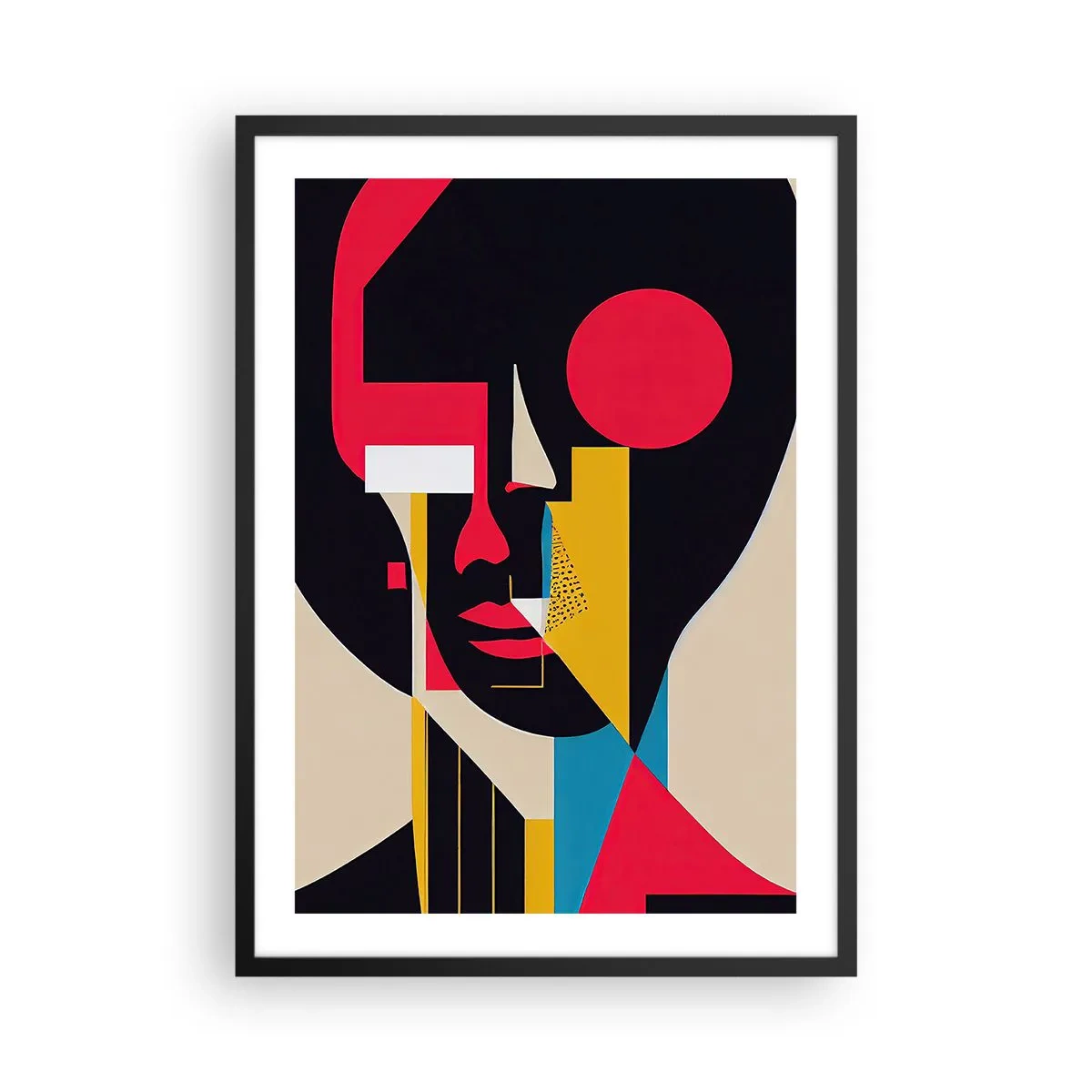 Affiche dans un cadre noir - Poster - Portrait abstrait dans une composition géométrique - 50x70cm - Son monde intérieur - Décoration murale moderne pour le salon et la chambre ARTTOR