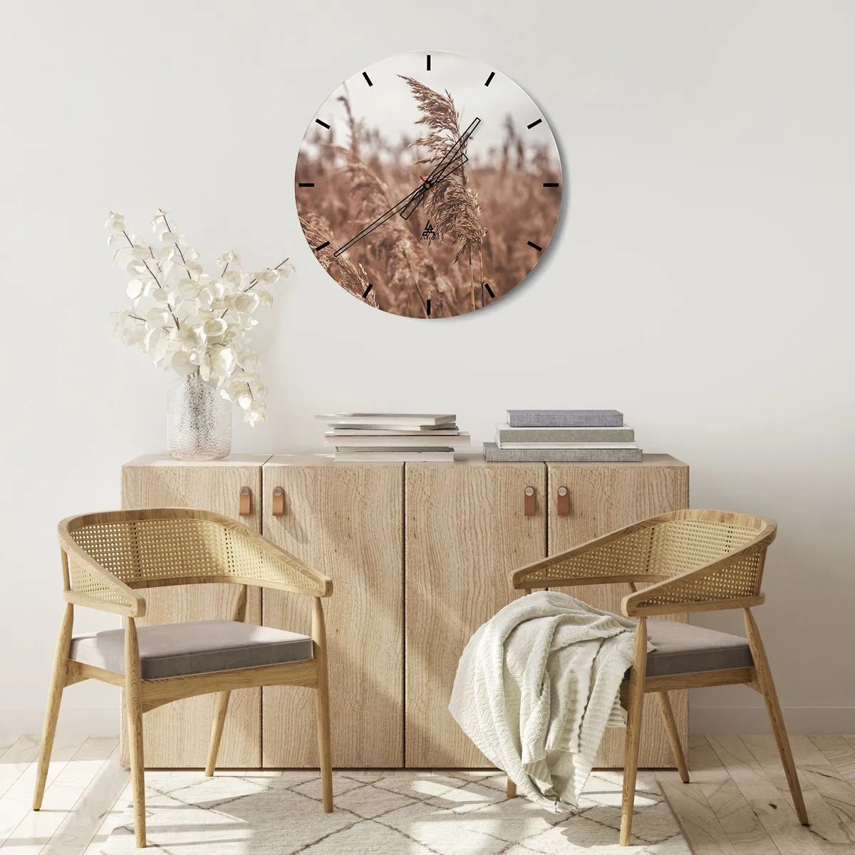 Horloge murale - Pendule murale - Graminées d'automne se balançant dans le vent dans des couleurs naturelles - 30x30cm - C'est déjà l'automne dans les champs - Décoration murale moderne pour le salon, la cuisine et la chambre ARTTOR