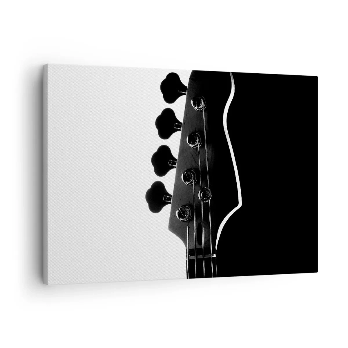 Impression sur toile - Image sur toile - Silhouette noire et blanche d'une tête de guitare basse - 70x50cm - Silence de roche - Décoration murale moderne pour le salon et la chambre ARTTOR