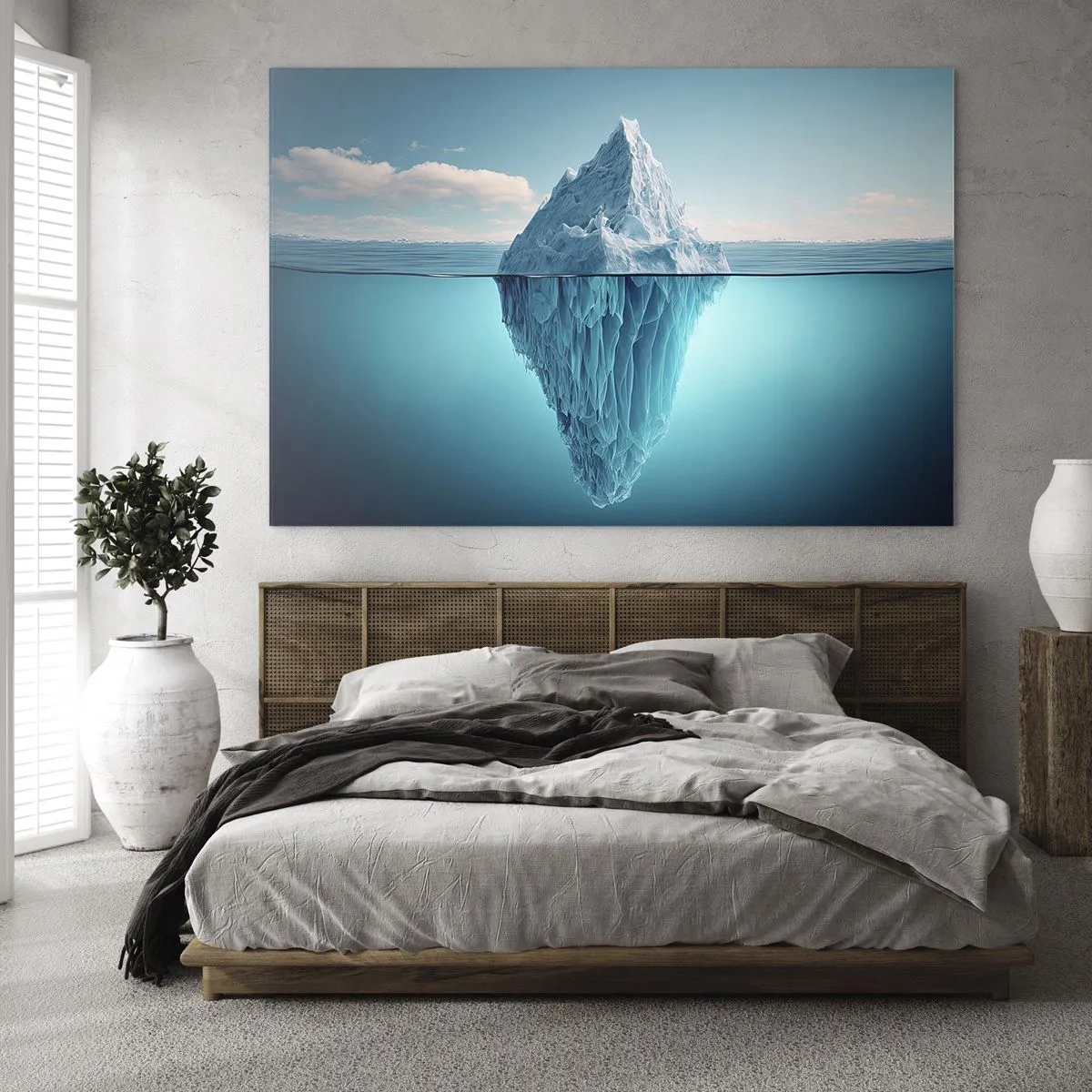 Impression sur verre - Image sur verre - Un iceberg flottant dans l'océan dont une partie est visible sous l'eau. - 70x50cm - Reine de Glace - Décoration murale moderne pour le salon et la chambre ARTTOR
