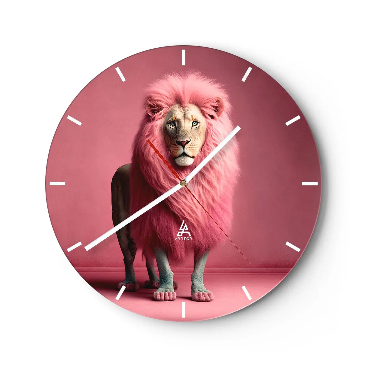Horloge murale - Pendule murale - Un lion avec une crinière rose intense sur un fond de la même couleur - 30x30cm - Et tu n'as plus peur - Décoration murale moderne pour le salon, la cuisine et la chambre ARTTOR