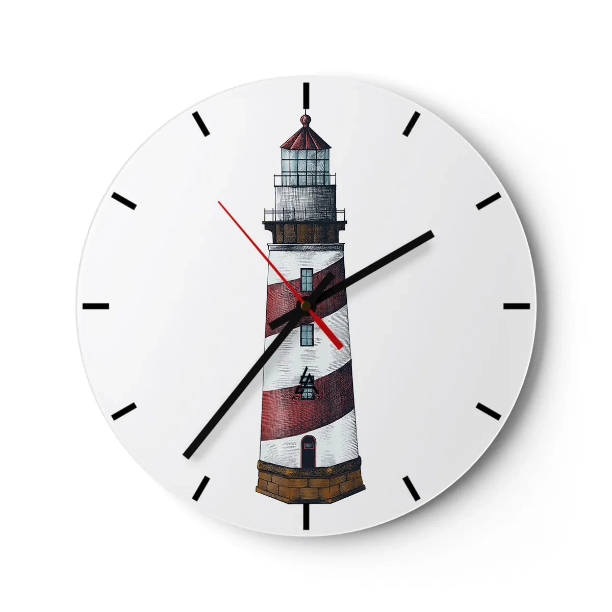 Horloge murale - Pendule murale - Un phare à rayures rouges et blanches sur fond blanc - 30x30cm - Toujours sur ses gardes - Décoration murale moderne pour le salon, la cuisine et la chambre ARTTOR