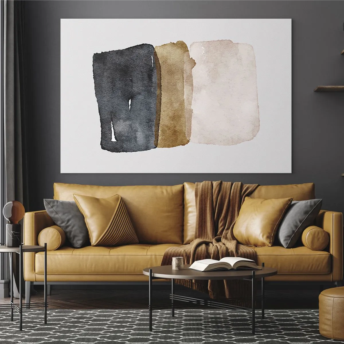 Impression sur verre - Image sur verre - Taches abstraites dans les tons de noir, marron et beige - 70x50cm - Composition de couleurs de la terre - Décoration murale moderne pour le salon et la chambre ARTTOR