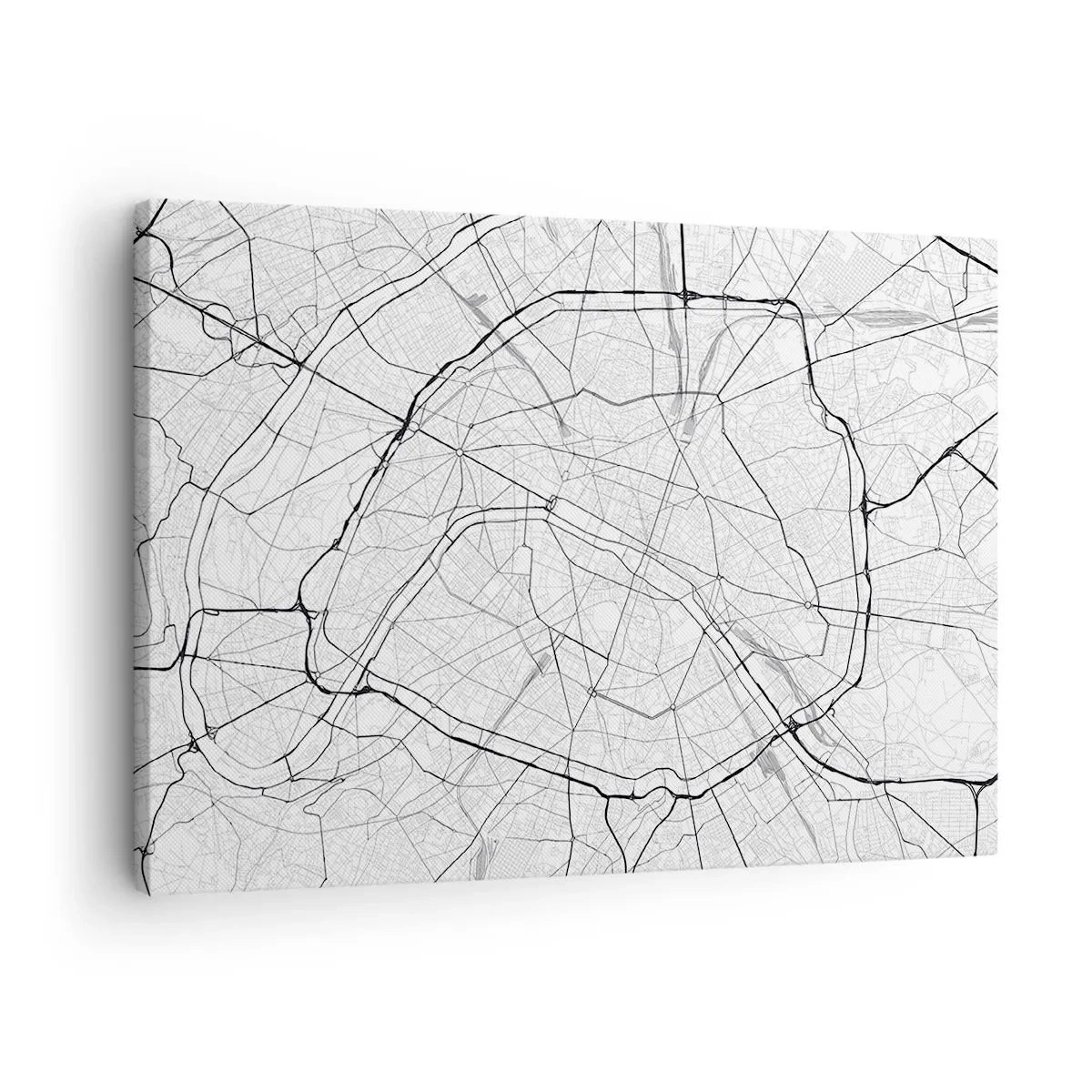 Impression sur toile - Image sur toile - Plan de ville minimaliste en noir et blanc - 70x50cm - Fleur de Paris - Décoration murale moderne pour le salon et la chambre ARTTOR