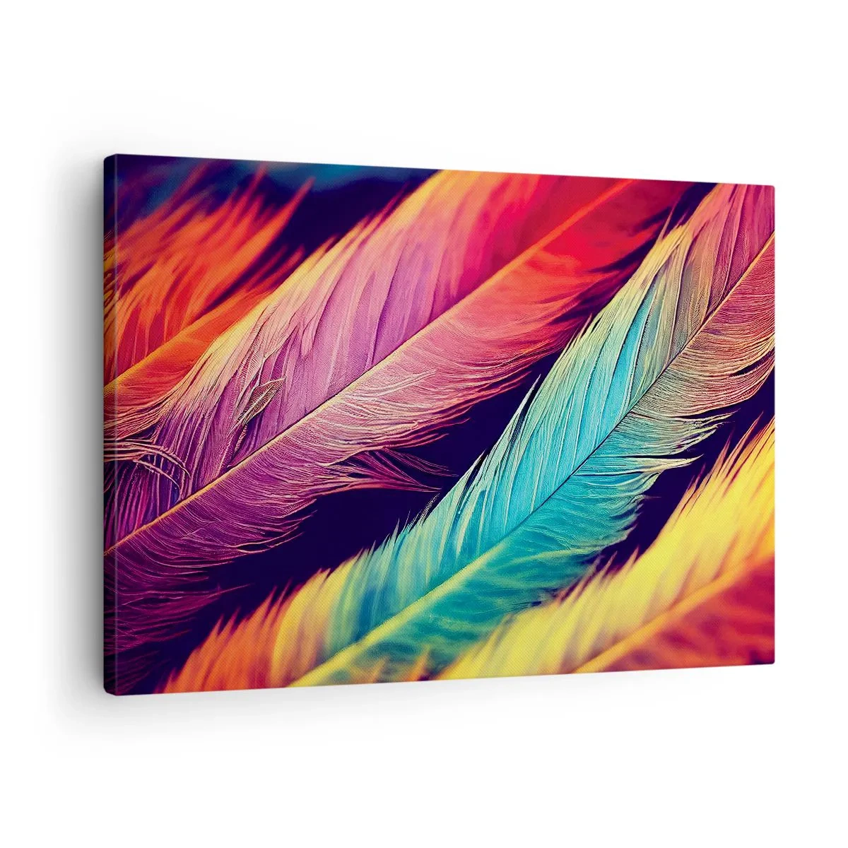 Impression sur toile - Image sur toile - Plumes colorées aux couleurs intenses - 70x50cm - Arc-en-ciel de plumes - Décoration murale moderne pour le salon et la chambre ARTTOR