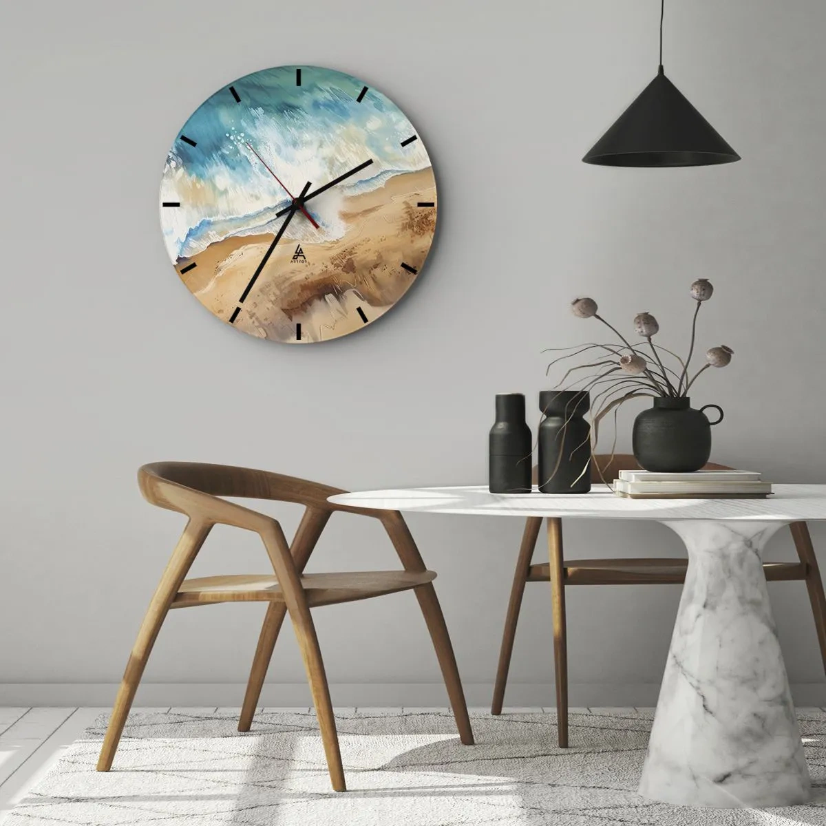 Horloge murale - Pendule murale - Vue plongeante sur une vague picturale s'écrasant sur le sable - 30x30cm - La vague qui revient - Décoration murale moderne pour le salon, la cuisine et la chambre ARTTOR