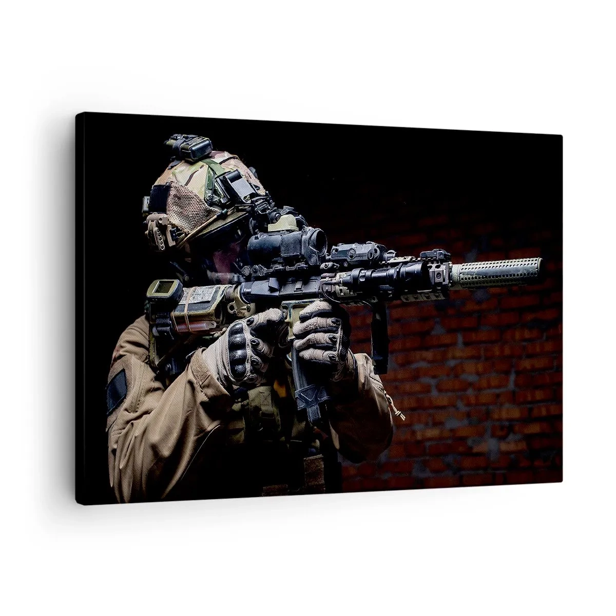Impression sur toile - Image sur toile - Un soldat en équipement complet avec un fusil - 70x50cm - Meurtrier efficace - Décoration murale moderne pour le salon et la chambre ARTTOR